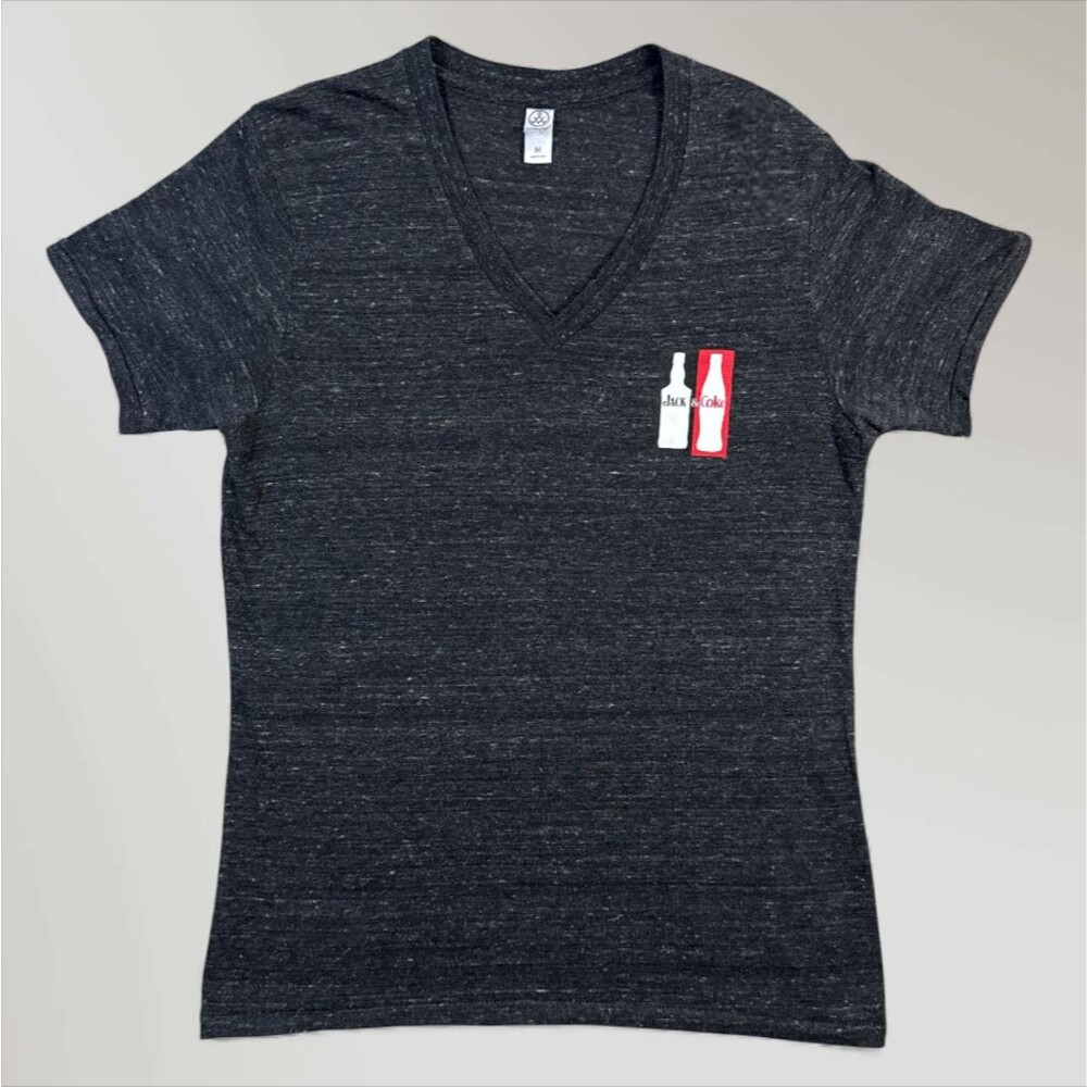 Jack Daniels & Coke Women's Tshirt V-neck Dark Gray Old No. 7 Whiskey Size Med